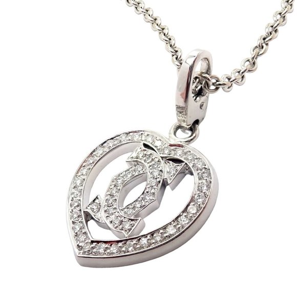 Cartier Jewelry - Authentic! Cartier Double C Heart 18k White Gold Diamond Pendant Necklace